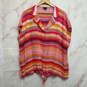 Torrid Tie-Front Striped Button Up Shirt - A49